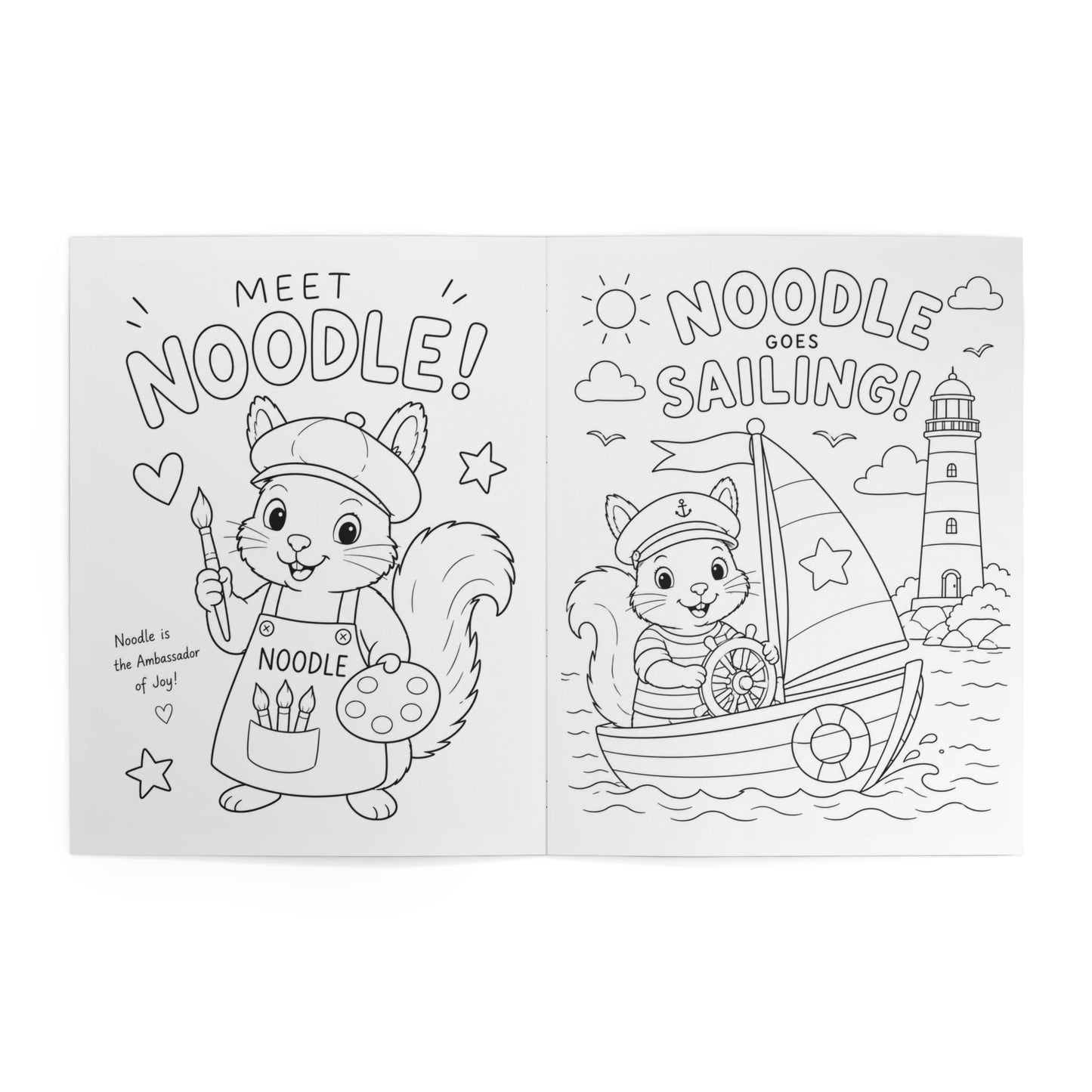 Noodle the Artist Coloring Book — Cute Squirrel Kids or Adult Activity Book