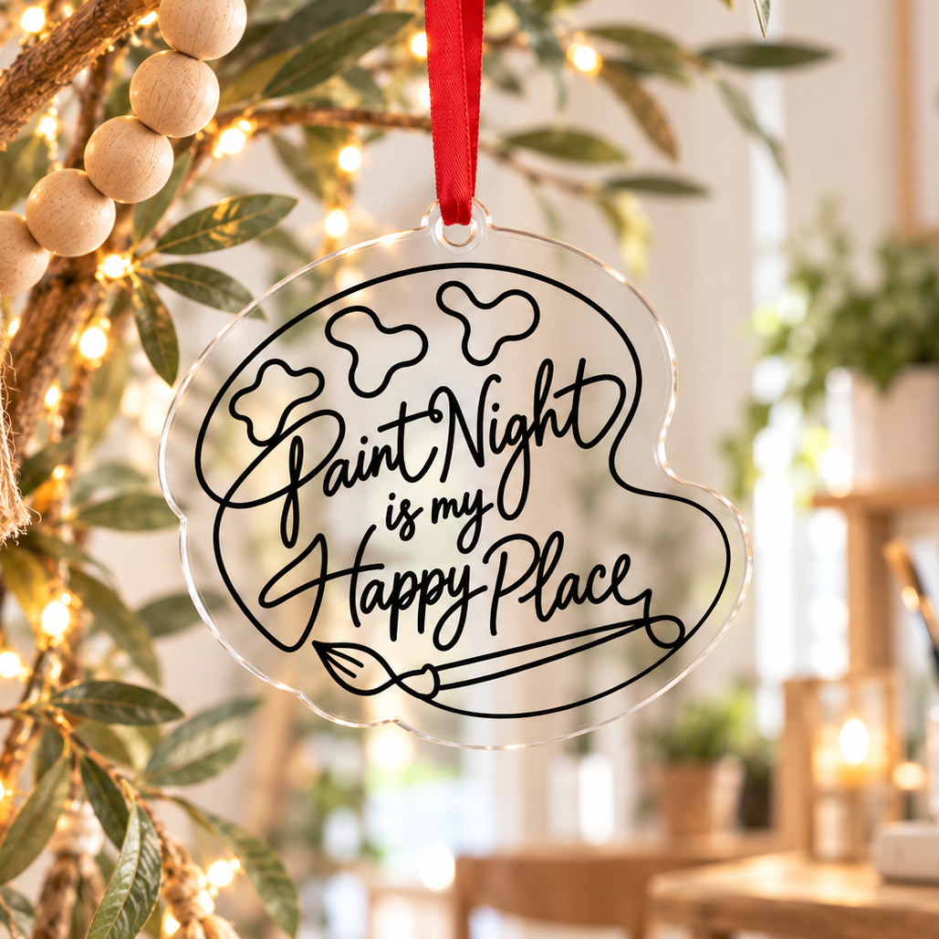Paint Night Ornament – Acrylic Artist Palette Decoration ("Paint Night is My Happy Place")