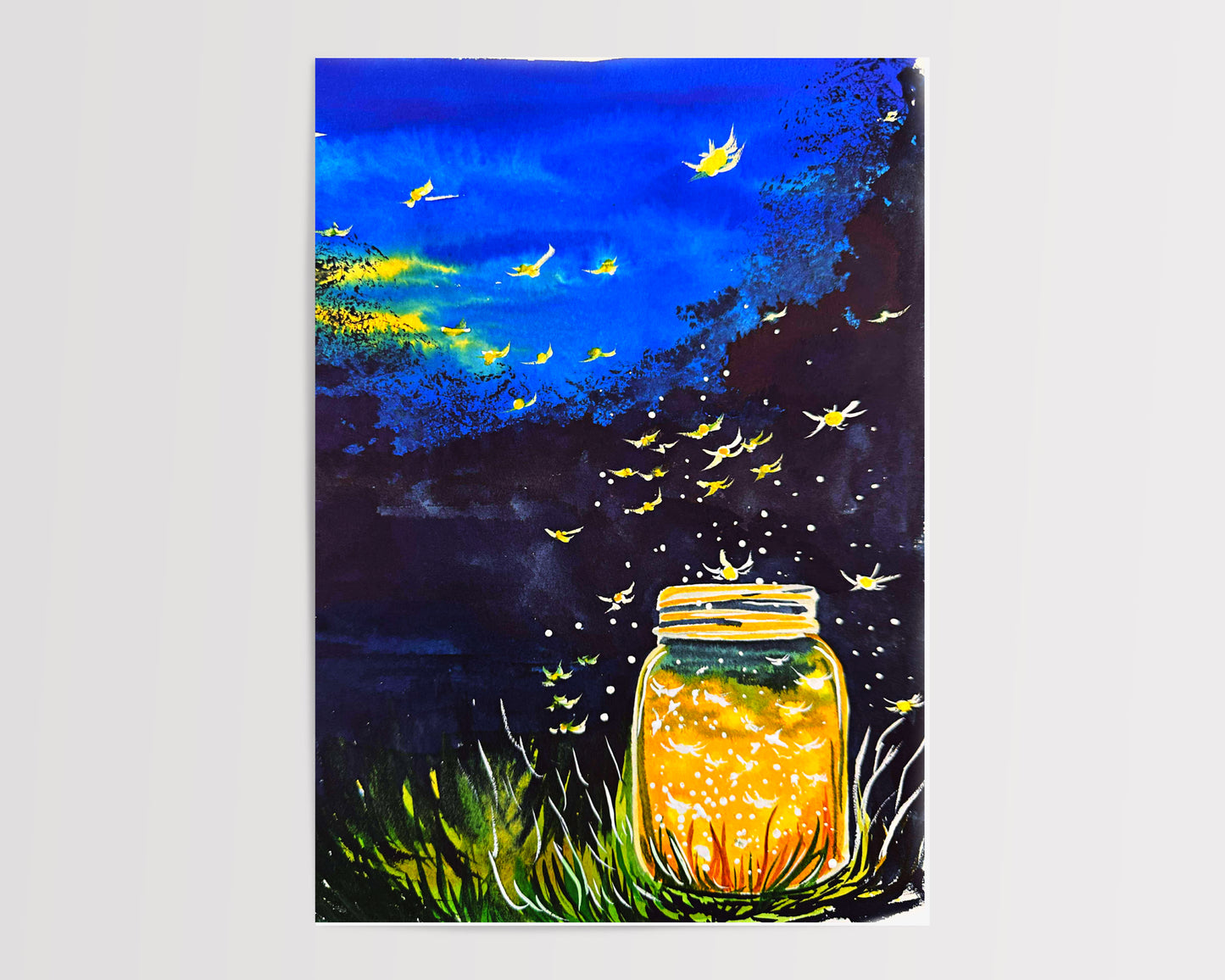 Catching Fireflies Watercolor Painting Night | Somersworth