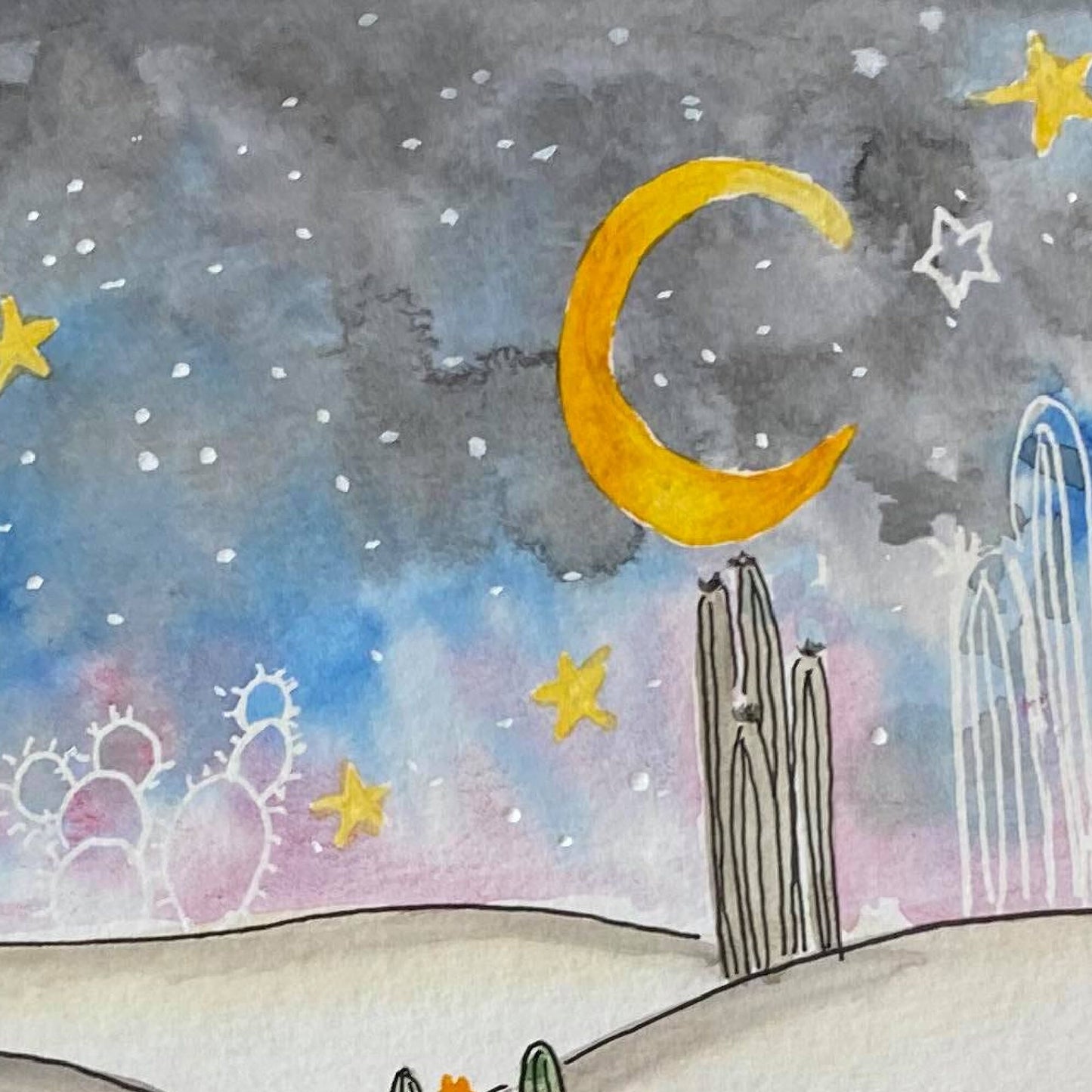 Arizona State - Desert Night Sky - Watercolor Art - One Of A Kind - Original Painting