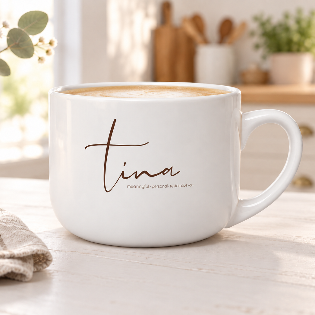 Bigger is Better - White Ceramic Logo Latte Mug, 25oz