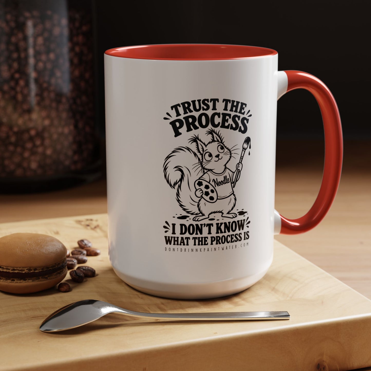 Trust the Process Artist Coffee Mug – Cute Squirrel "Noodle" Design (11/15oz)