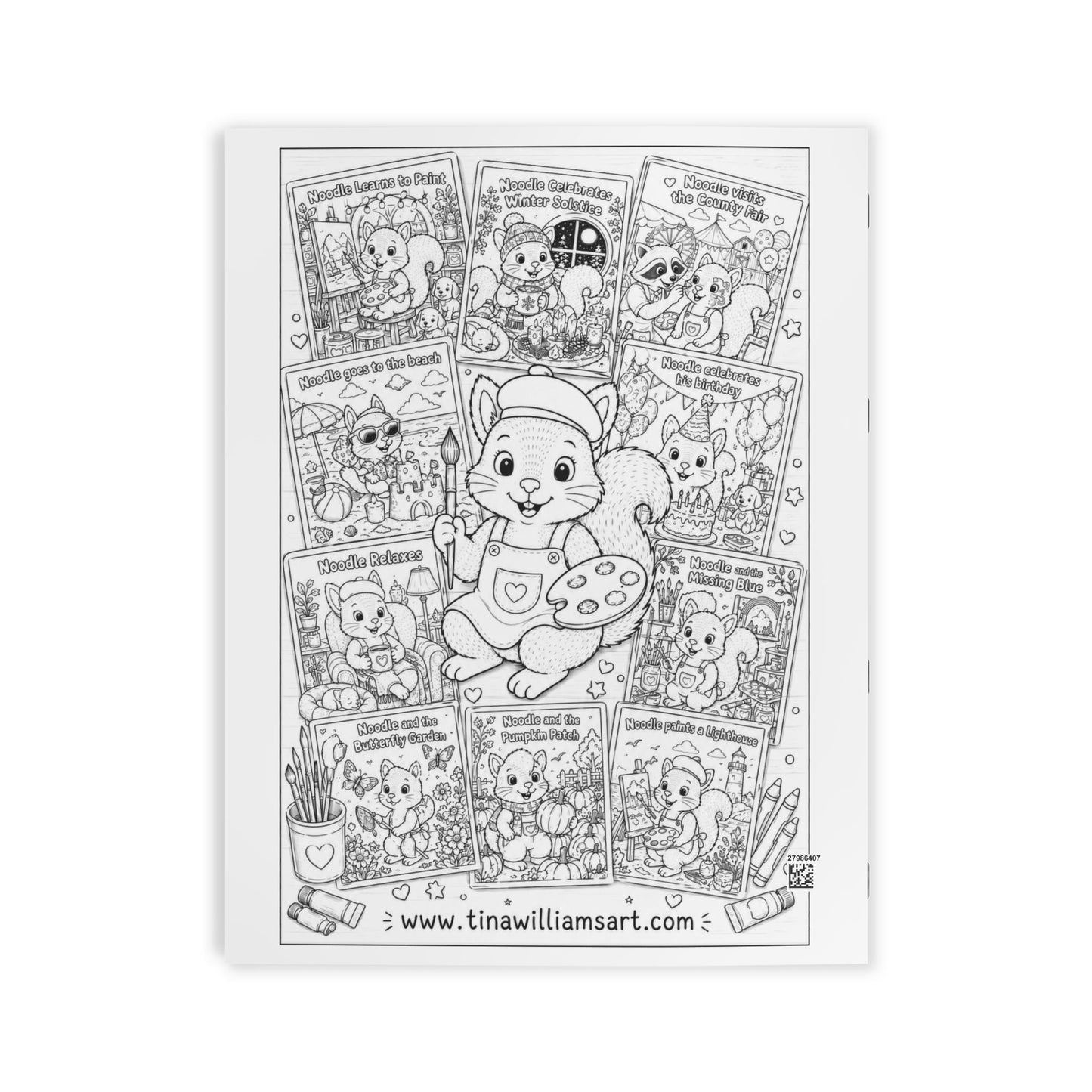 Noodle the Artist Coloring Book — Cute Squirrel Kids or Adult Activity Book