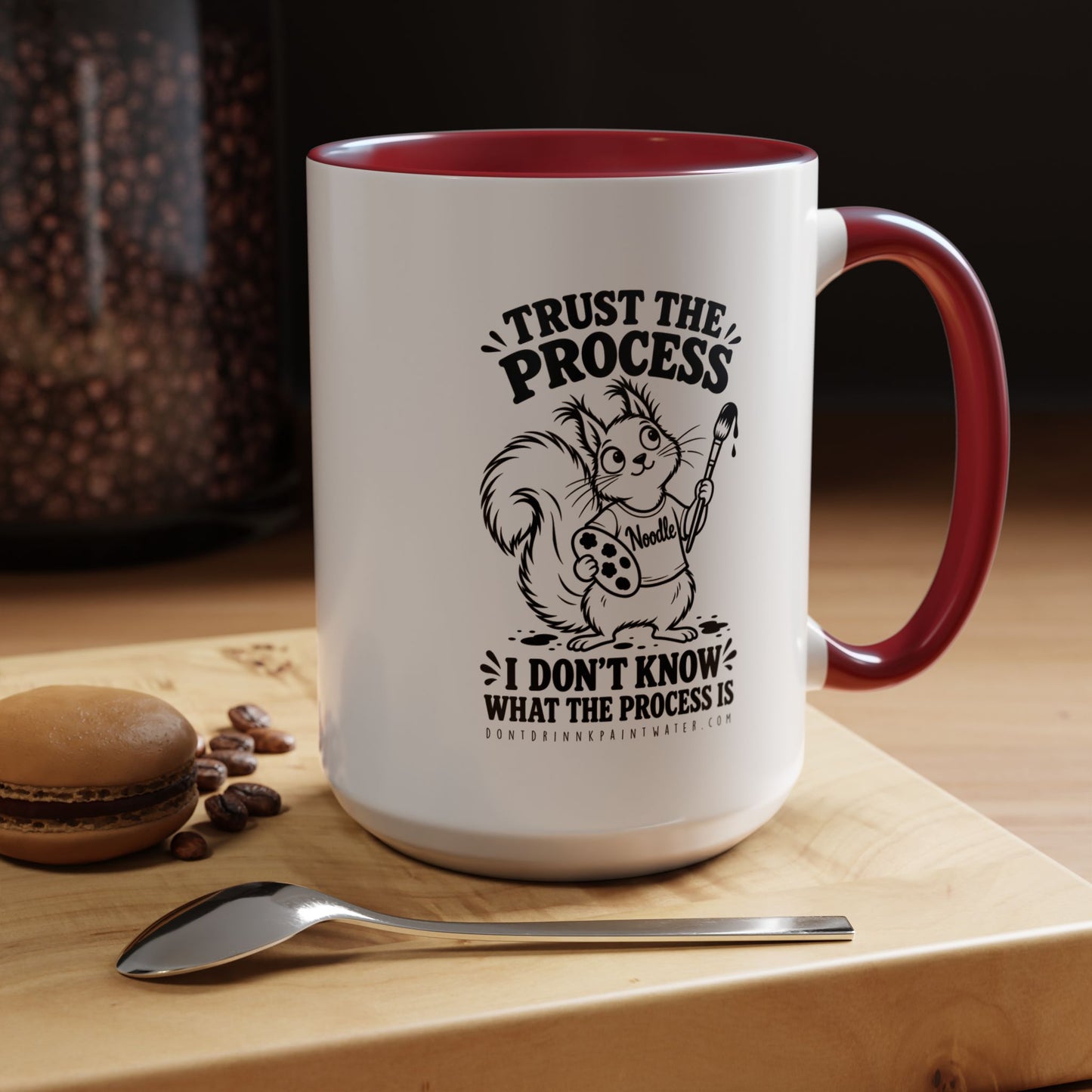 Trust the Process Artist Coffee Mug – Cute Squirrel "Noodle" Design (11/15oz)