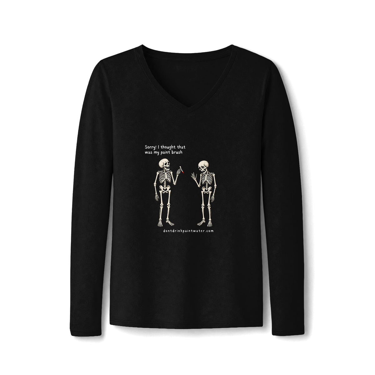 Women's V-Neck Long Sleeve Tee — Vintage Skeleton Conversation Graphic