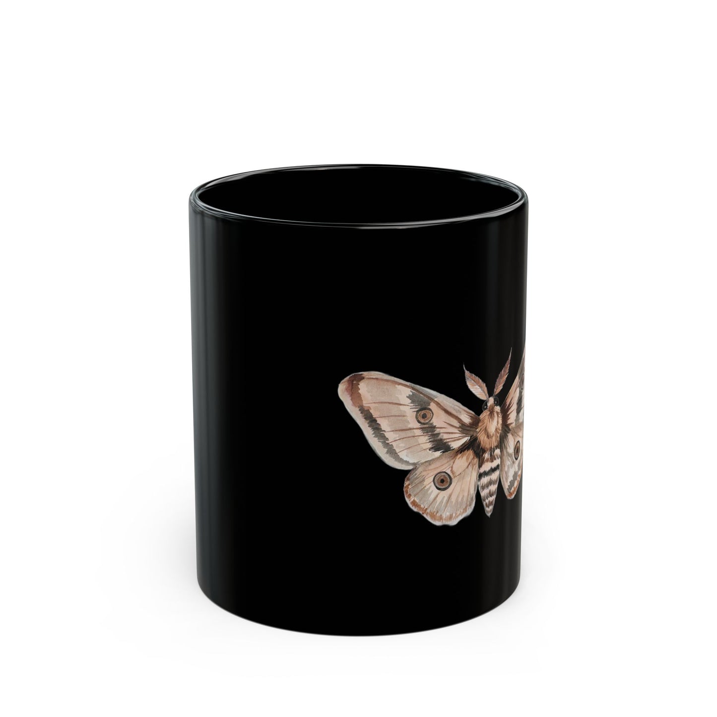 Moth Illustration Black Ceramic Mug — 11oz & 15oz