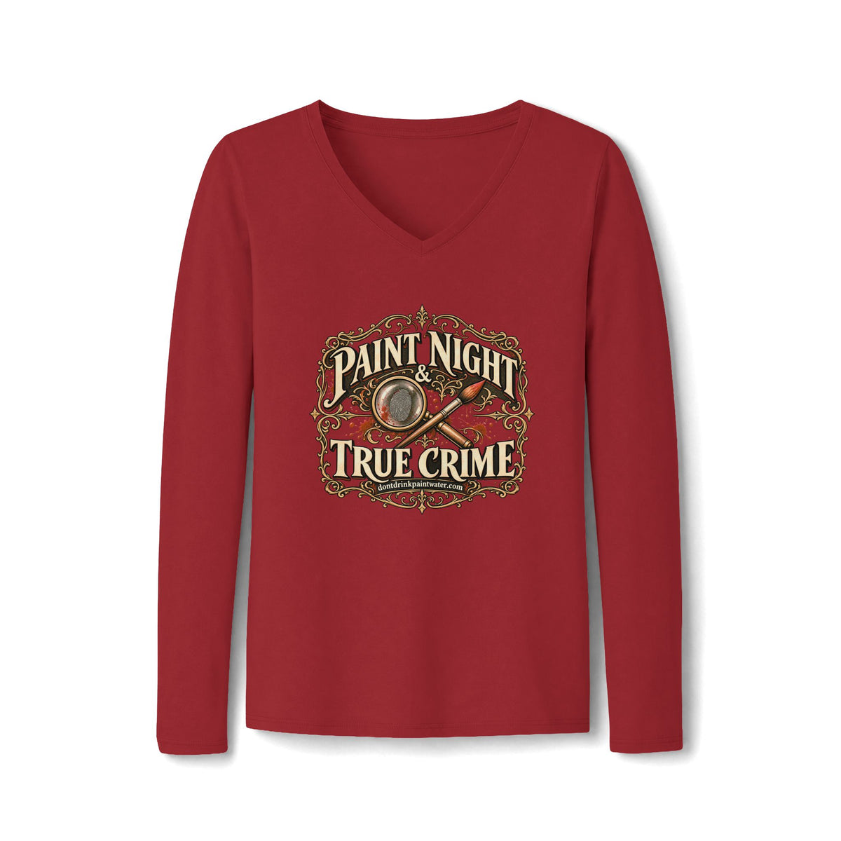 Paint Night & True Crime Long Sleeve V-Neck Tee | The Evidence Table Collection