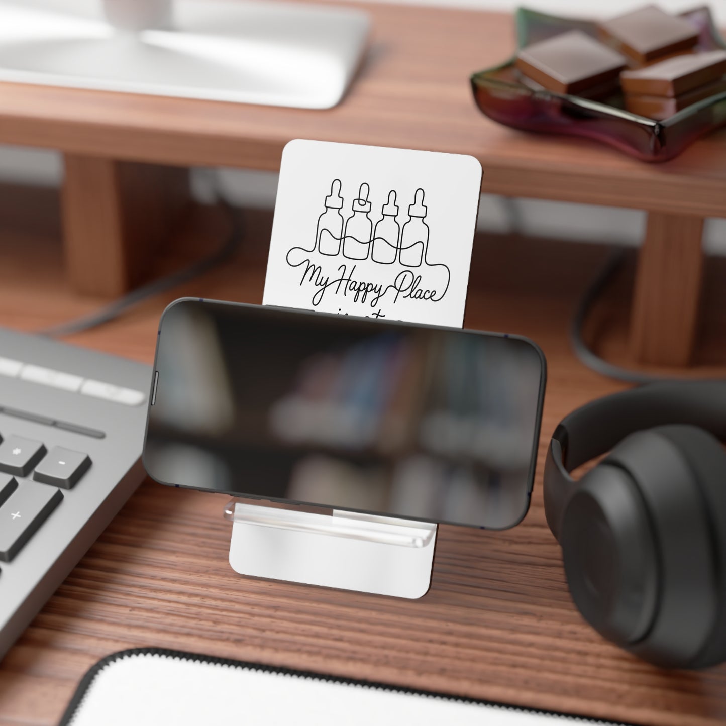 Phone Stand — “My Happy Place is at Paint Night” Acrylic Mobile Display Stand