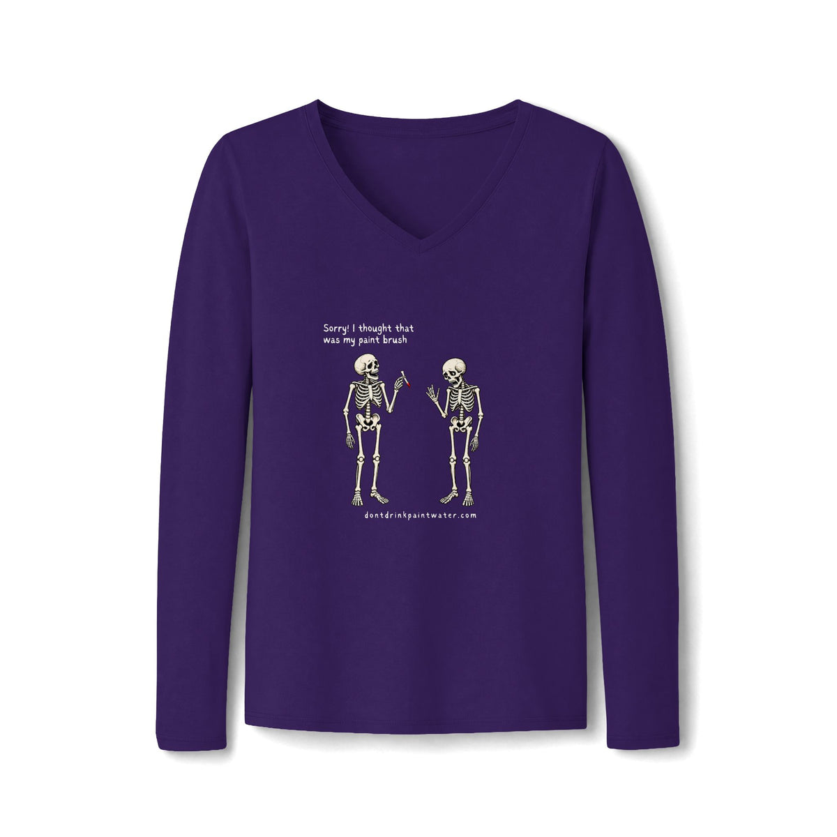 Women's V-Neck Long Sleeve Tee — Vintage Skeleton Conversation Graphic