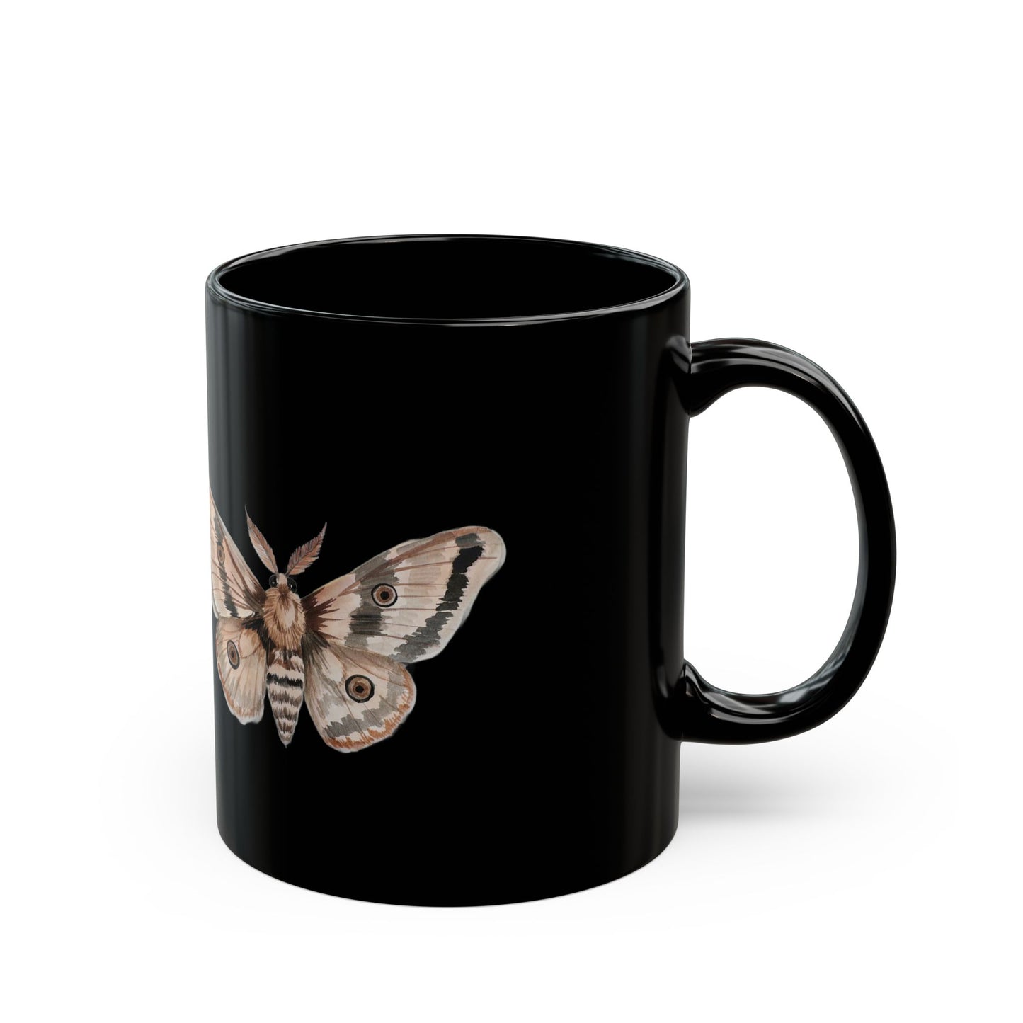 Moth Illustration Black Ceramic Mug — 11oz & 15oz