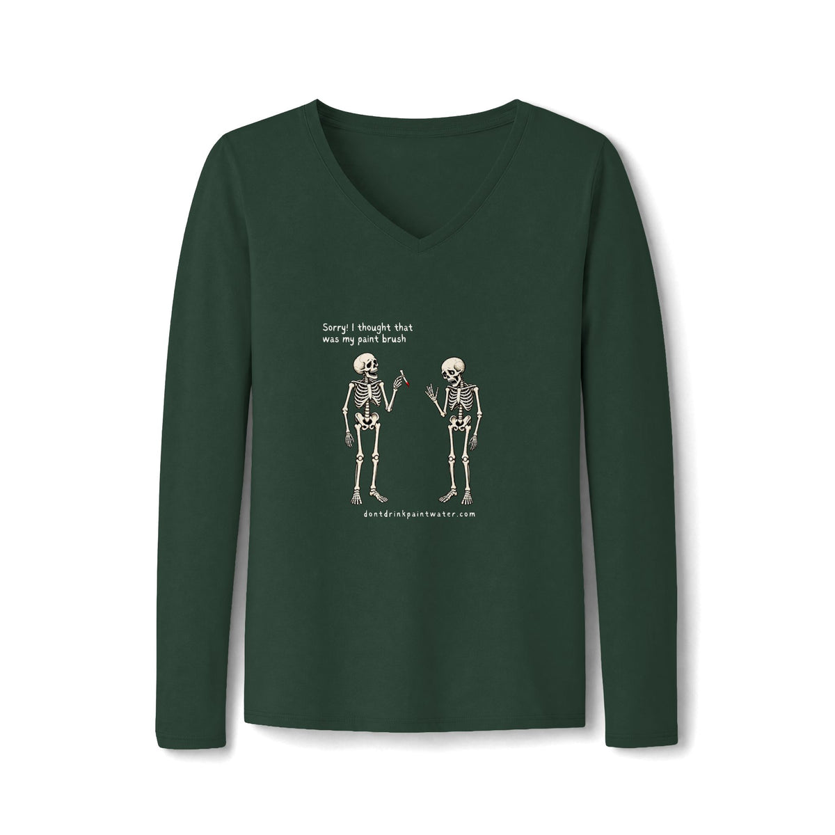 Women's V-Neck Long Sleeve Tee — Vintage Skeleton Conversation Graphic
