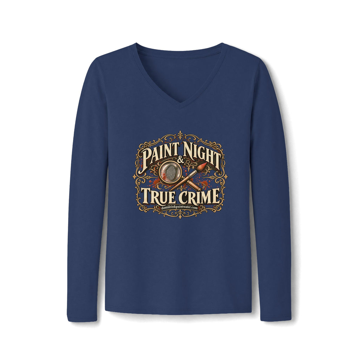 Paint Night & True Crime Long Sleeve V-Neck Tee | The Evidence Table Collection