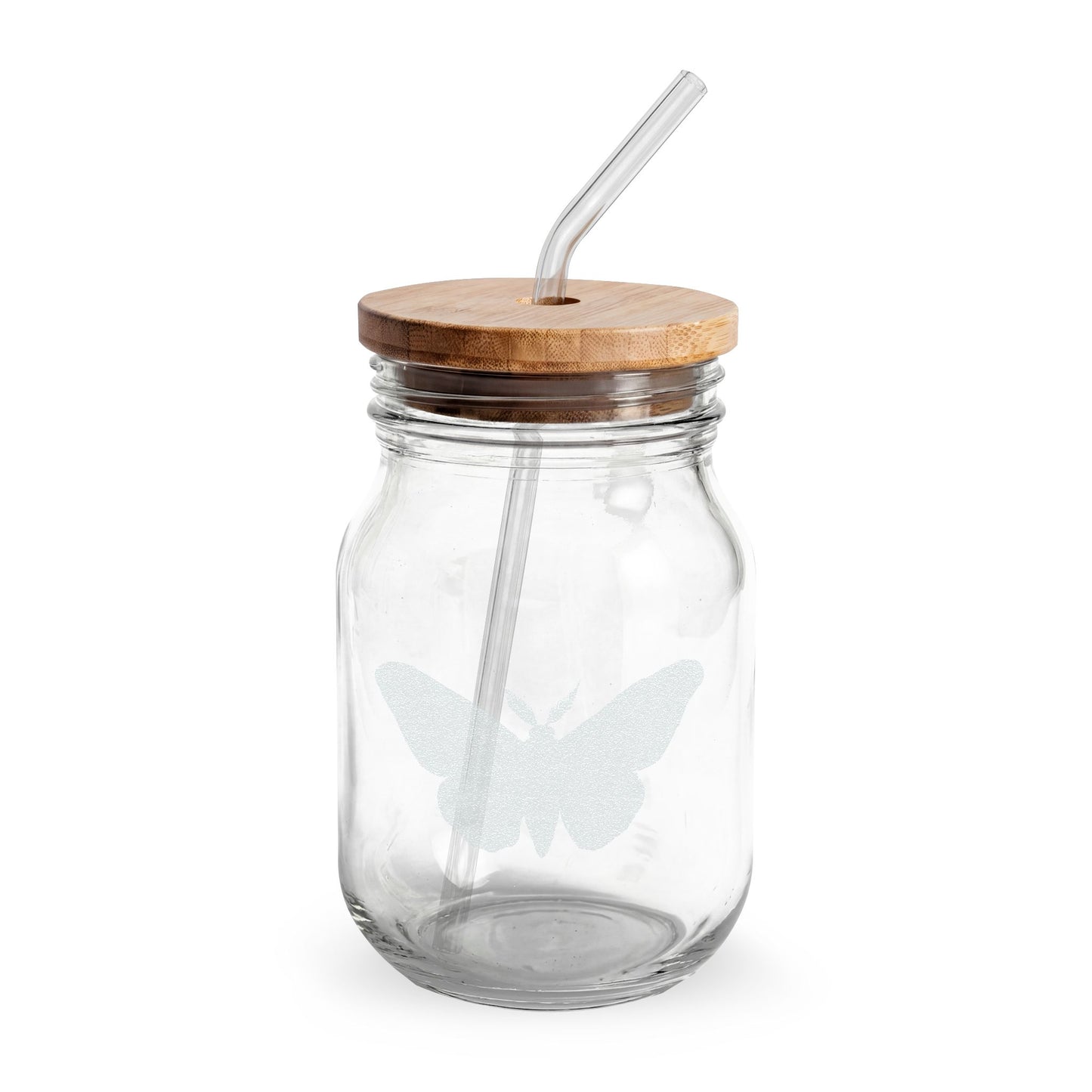 Moth Engraved 16oz Glass Sipper with Bamboo Lid & Straw