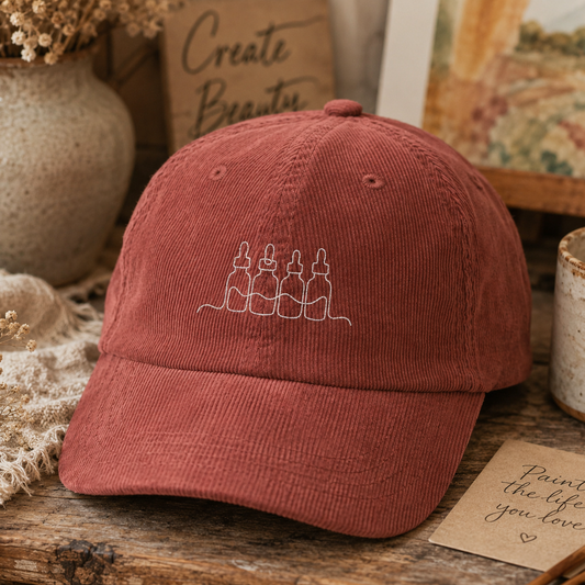 Embroidered Vintage Corduroy Cap — Minimal Line Bottles Design