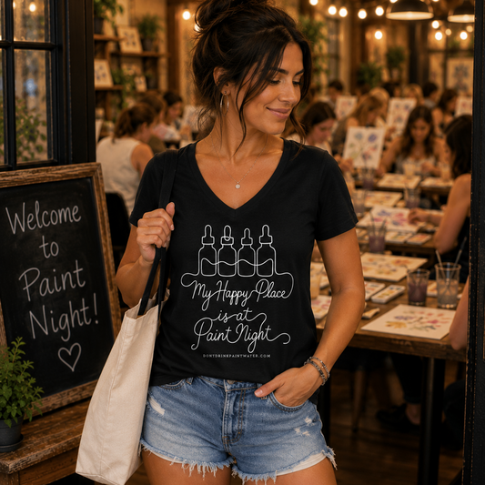 Women's V-Neck 'My Happy Place is a Paint Night' Tee
