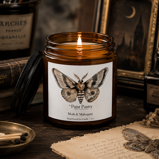 Botanical Moth Scented Soy Candle — Amber Jar with Black Lid (4oz & 9oz)