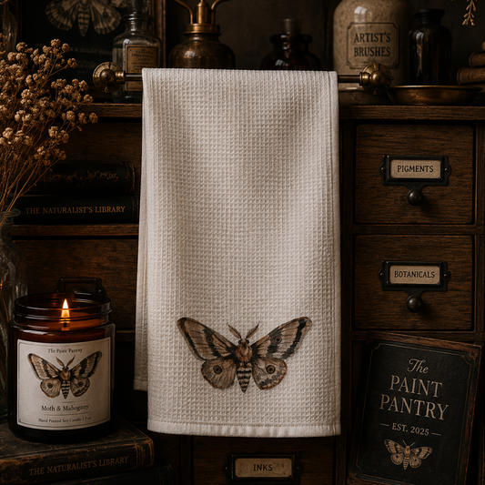 Moth Accent Tea Towel — Botanical Neutral Microfiber Kitchen Towel