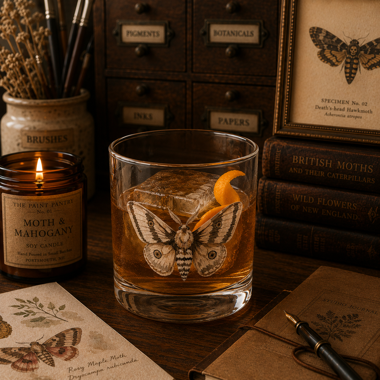 Vintage Moth Cocktail Tumbler (10oz rocks glass)