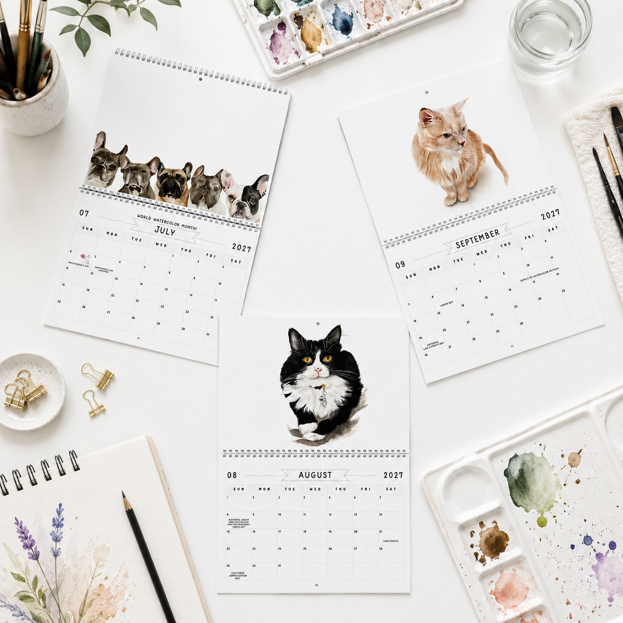 Painted Pets Wall Calendar – 12-Month Illustrated Watercolor Pet Calendar