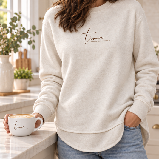 Women's Crewneck Sweatshirt — 'Tina Williams Art' Minimal Logo Fleece