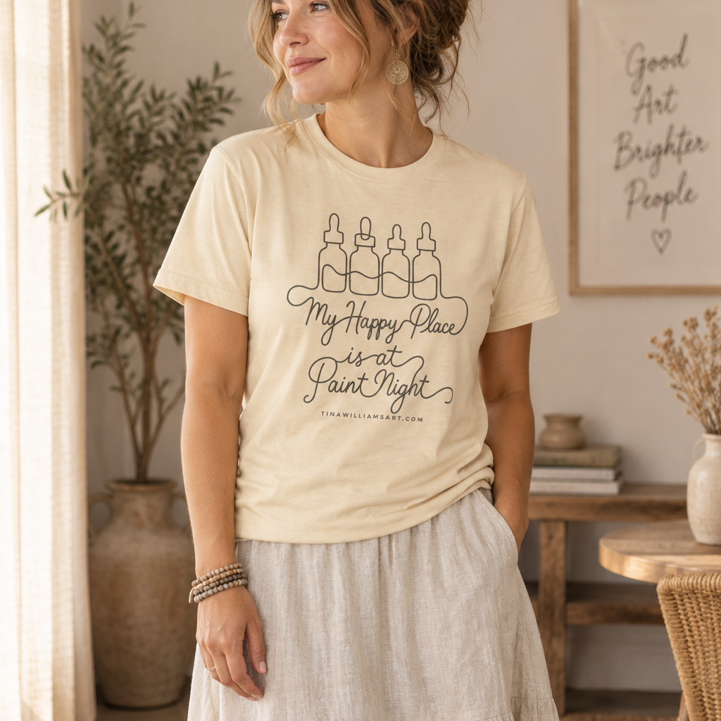 Paint Night T‑Shirt — "My Happy Place is at Paint Night" Casual Art Lover Tee (Black Font)