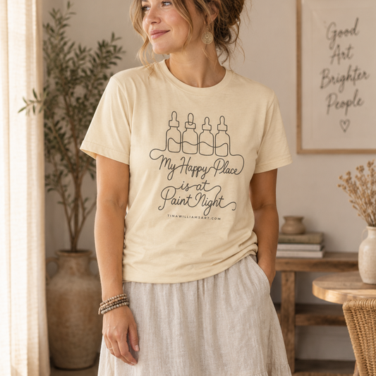 Paint Night T‑Shirt — "My Happy Place is at Paint Night" Casual Art Lover Tee (Black Font)