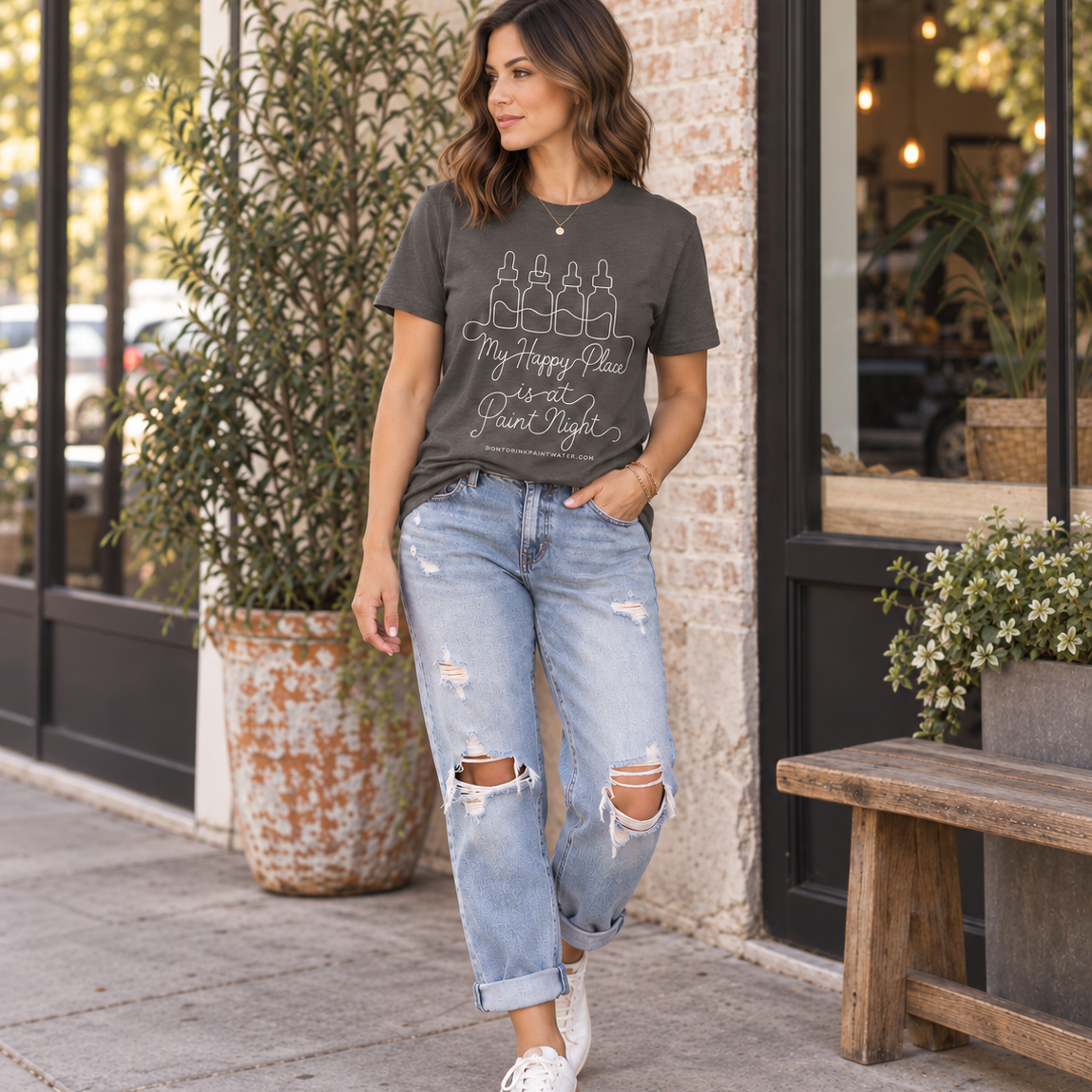 Paint Night T-Shirt — “My Happy Place is at Paint Night” Art & Wine Tee