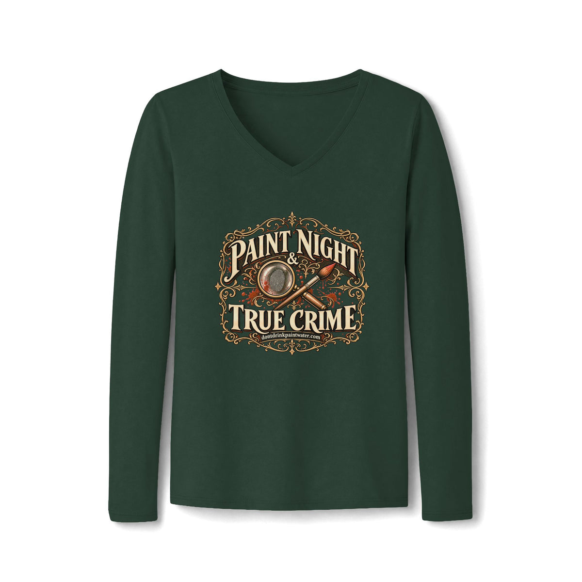 Paint Night & True Crime Long Sleeve V-Neck Tee | The Evidence Table Collection