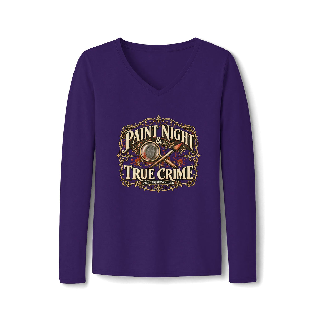Paint Night & True Crime Long Sleeve V-Neck Tee | The Evidence Table Collection