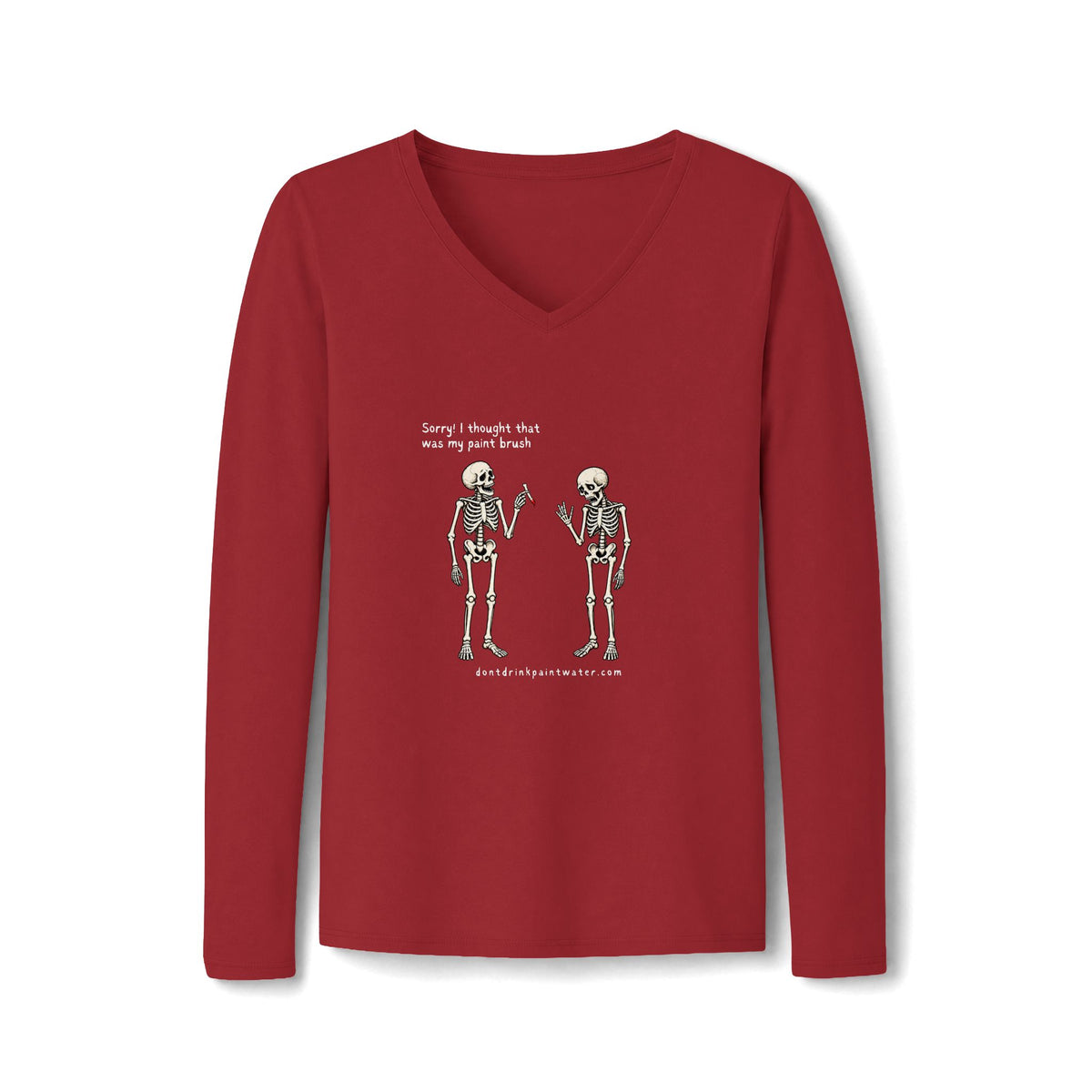 Women's V-Neck Long Sleeve Tee — Vintage Skeleton Conversation Graphic