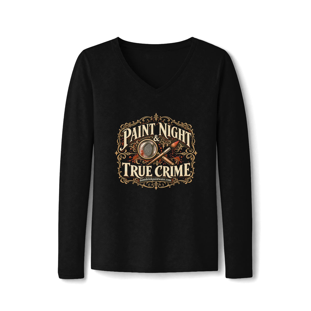 Paint Night & True Crime Long Sleeve V-Neck Tee | The Evidence Table Collection