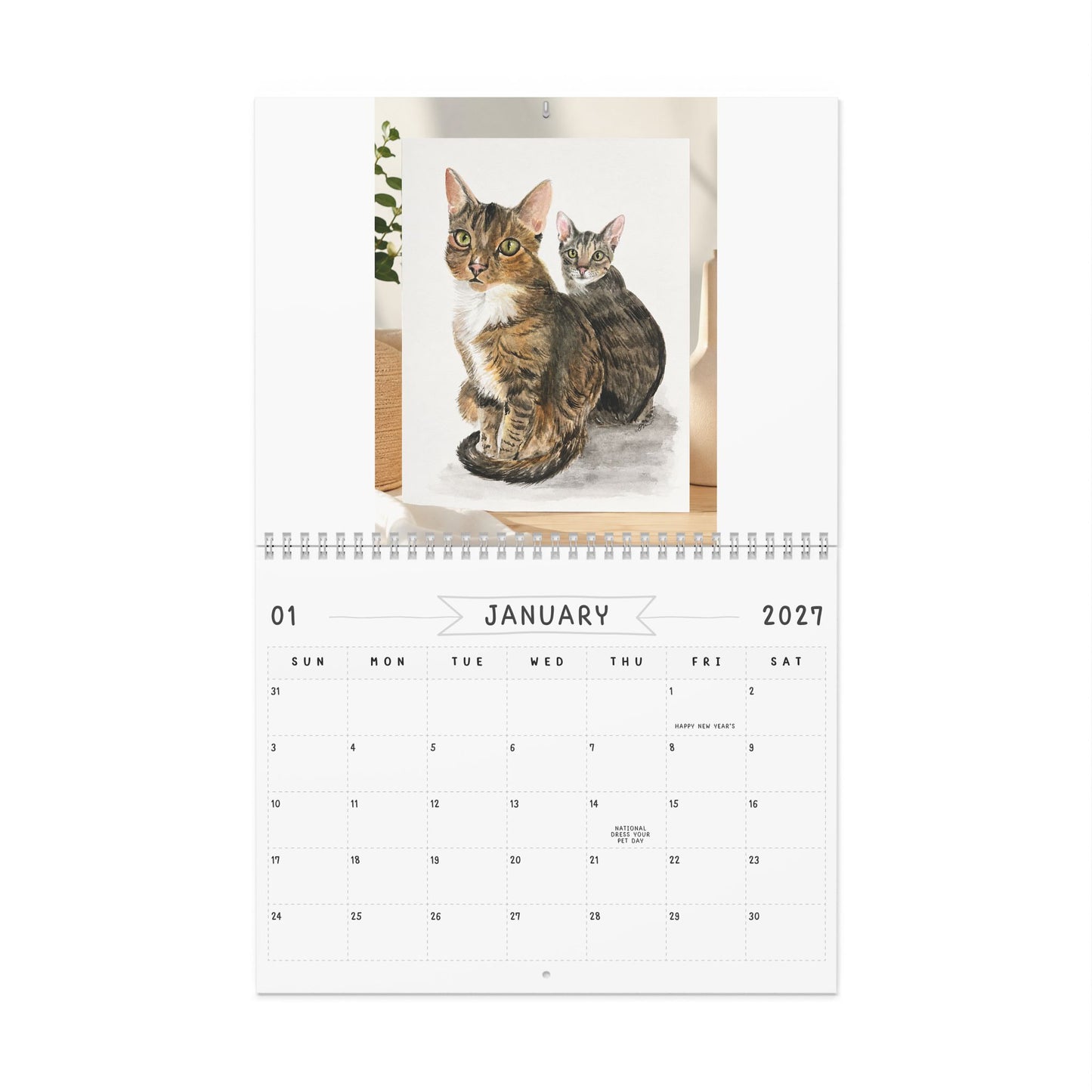 Painted Pets Wall Calendar – 12-Month Illustrated Watercolor Pet Calendar