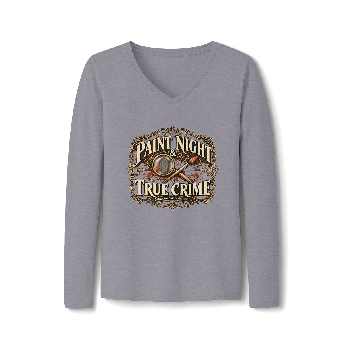 Paint Night & True Crime Long Sleeve V-Neck Tee | The Evidence Table Collection