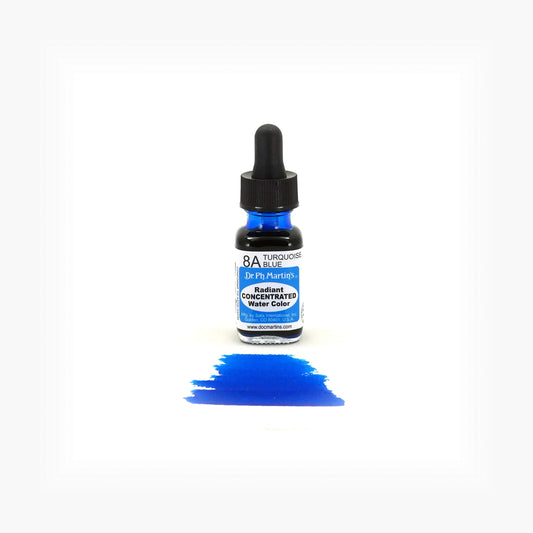 Dr. Ph. Martin's Radiant Concentrated Water Color (8A) Watercolor Bottle, 0.5 oz, Turquoise Blue