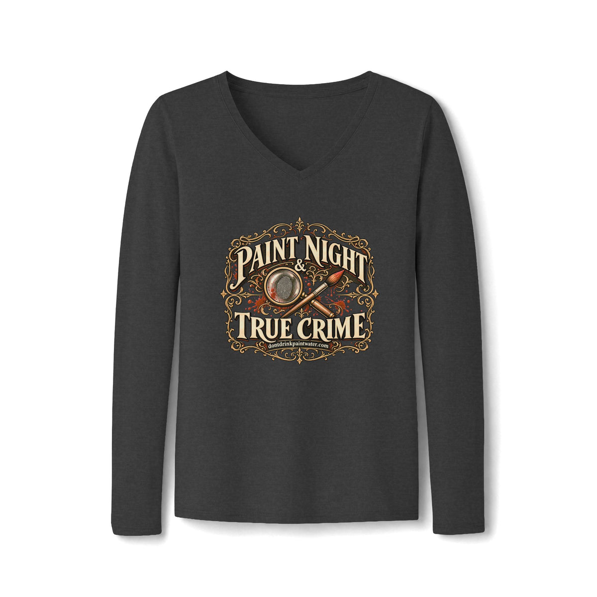 Paint Night & True Crime Long Sleeve V-Neck Tee | The Evidence Table Collection