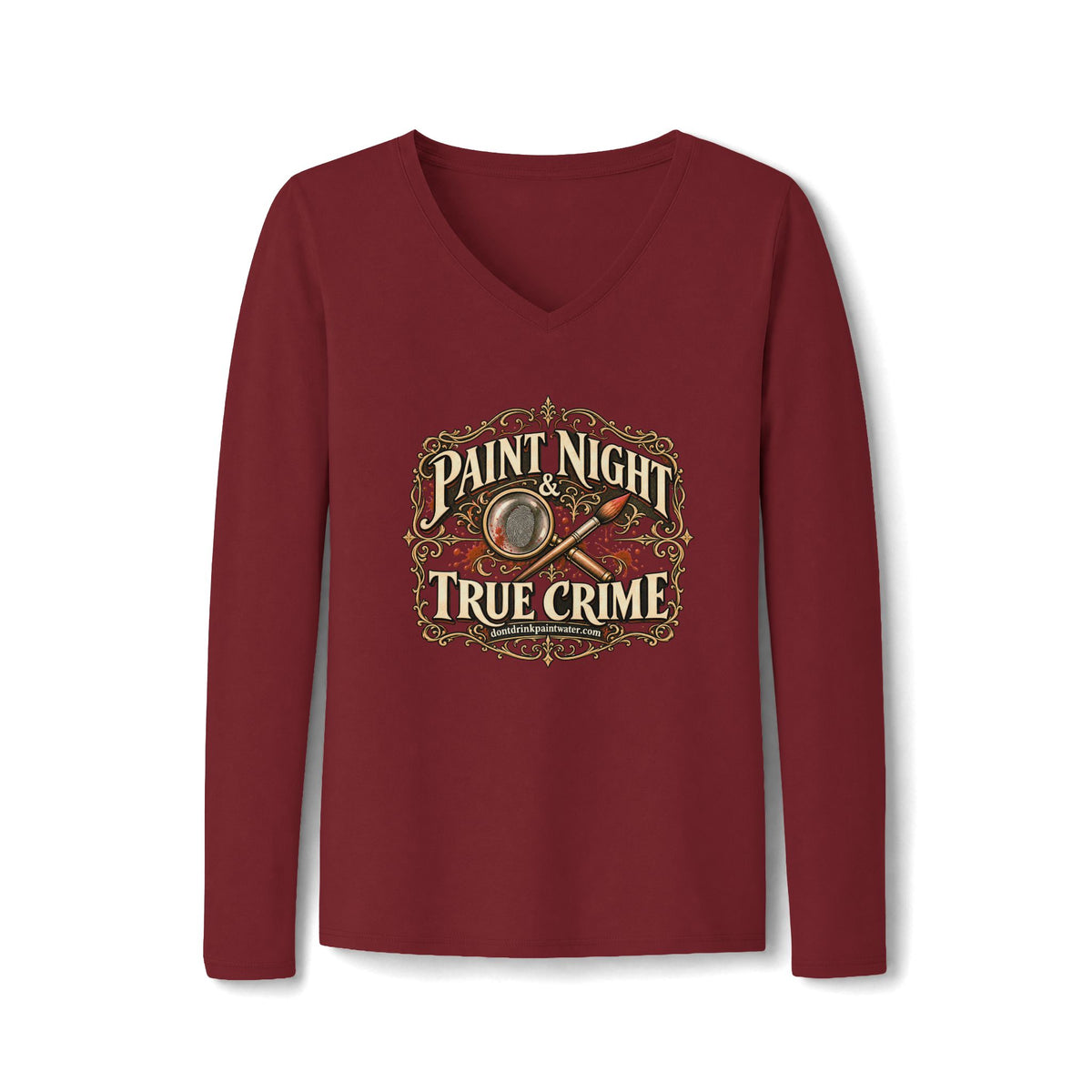 Paint Night & True Crime Long Sleeve V-Neck Tee | The Evidence Table Collection