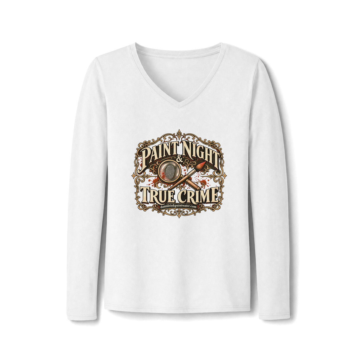 Paint Night & True Crime Long Sleeve V-Neck Tee | The Evidence Table Collection