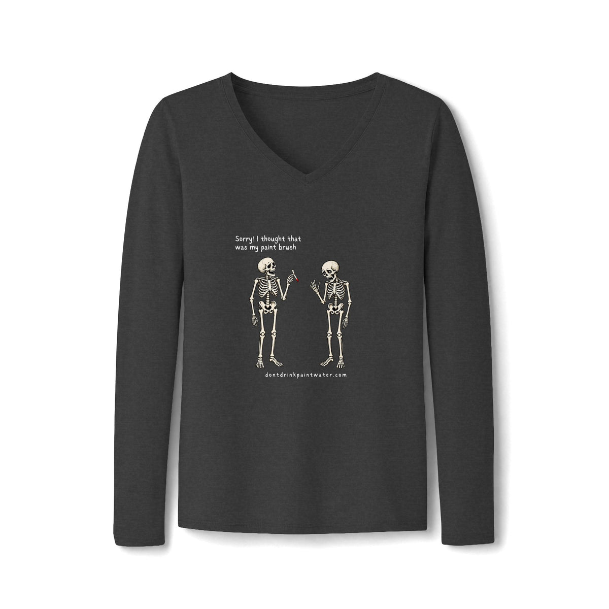 Women's V-Neck Long Sleeve Tee — Vintage Skeleton Conversation Graphic