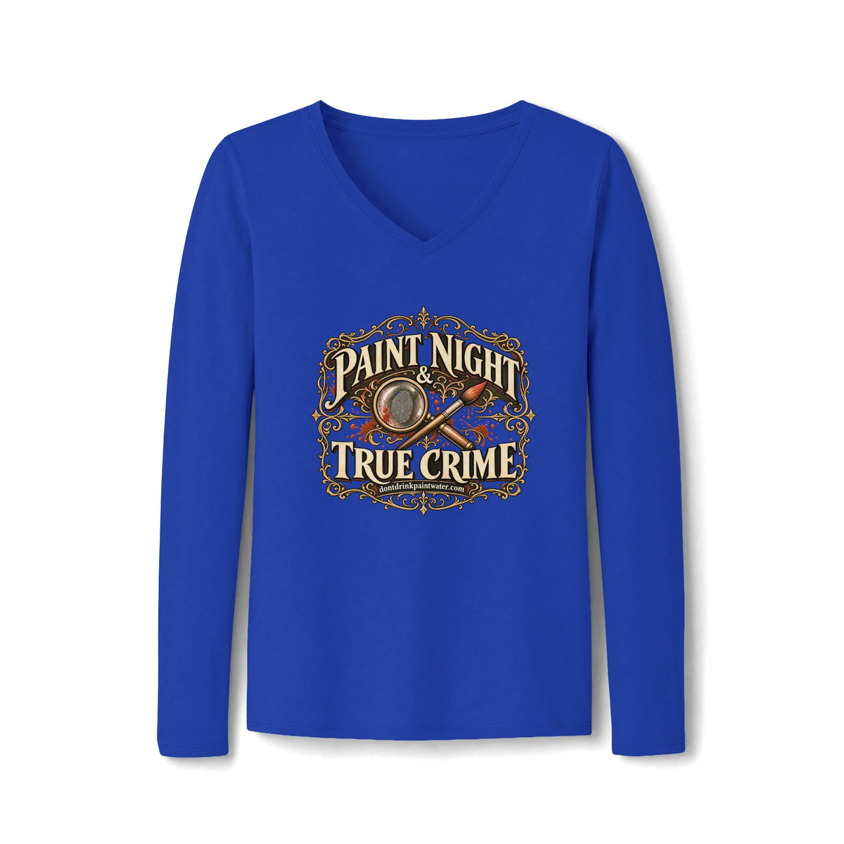 Paint Night & True Crime Long Sleeve V-Neck Tee | The Evidence Table Collection