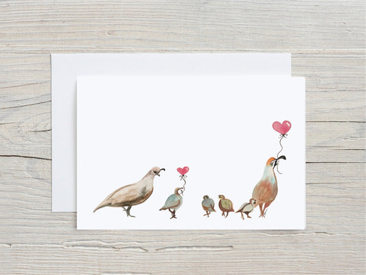 Quails - Anniversary - Wedding - Congratulations - Shower - 5x7 - Watercolor - Quail Family